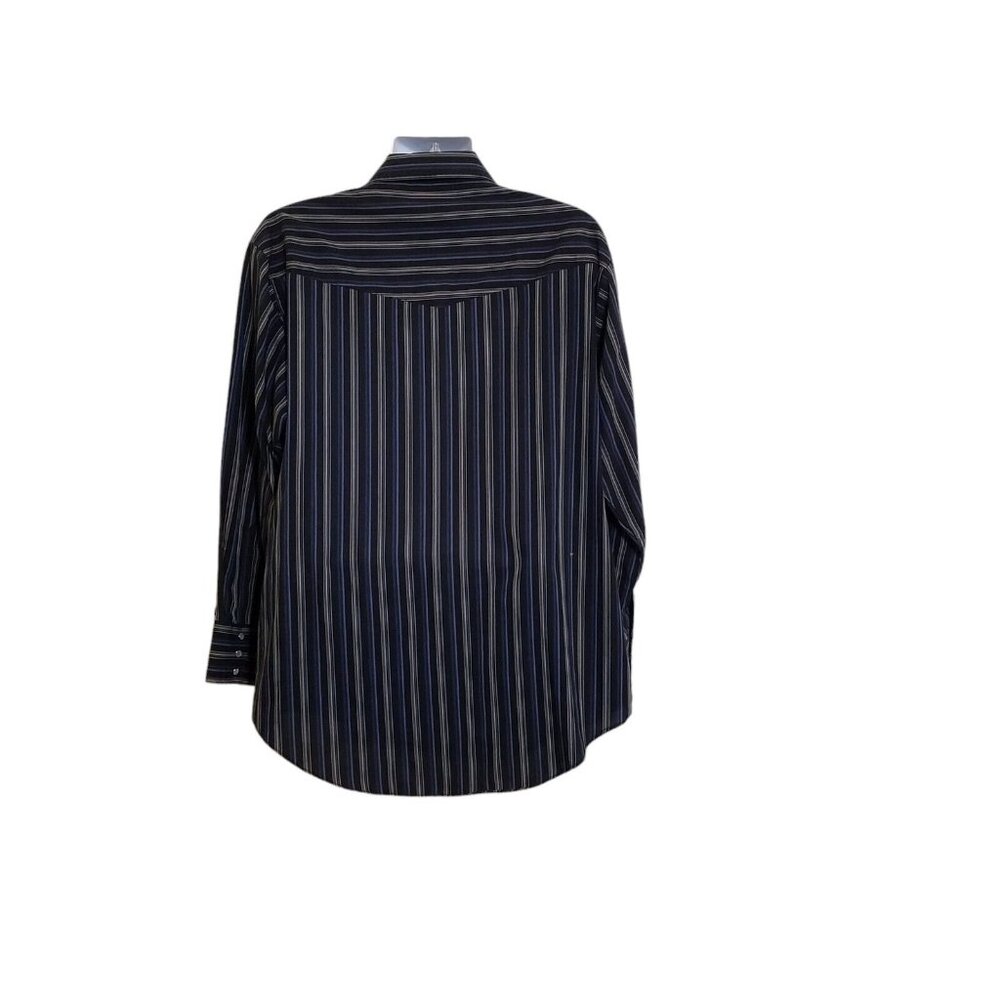 Plains Vintage Western Wear Shirt Mens XL Pearl Snap Black Blue Stripe LS - Picture 4 of 11